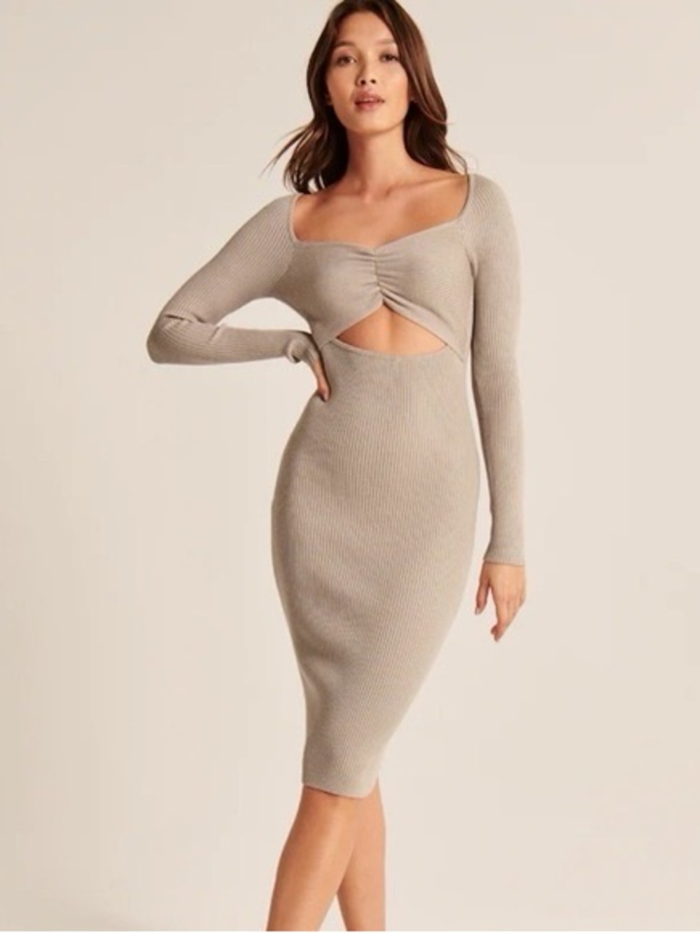ABERCROMBIE & FITCH Long Sleeve Bodycon light knit dress with front cutout